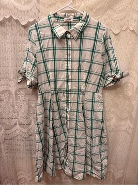 Calvin Klein Green Plaid Shirt Dress
